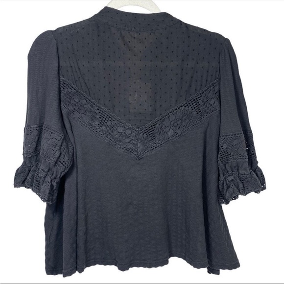 Free People Black Walk In The Park Lace Ruffle Top NWT XS - Picture 3 of 7